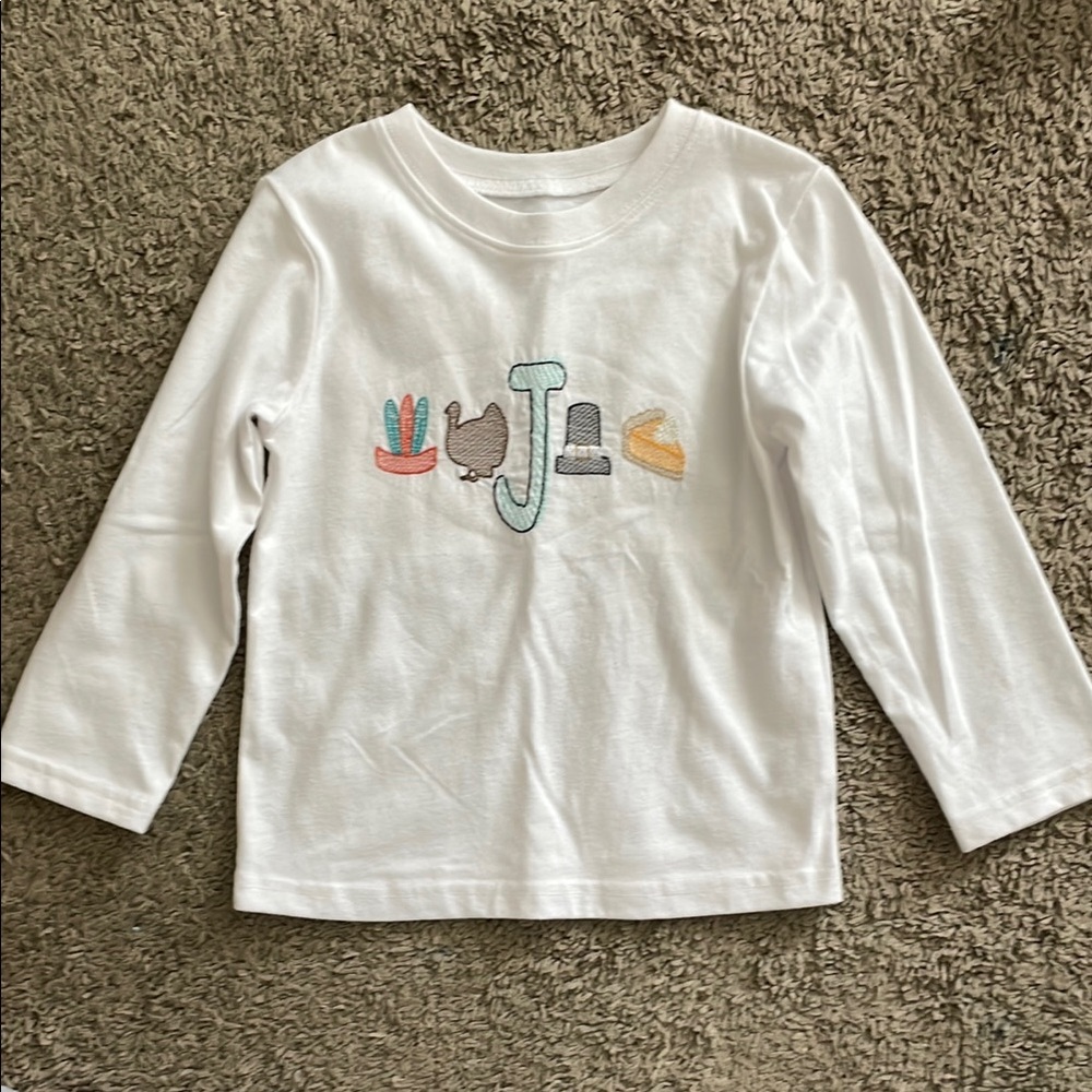 Kids White J thanksgiving Long Sleeve Shirt